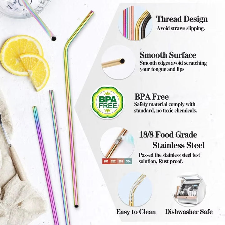 UPORS Reusable 304 Stainless Steel Straw Set