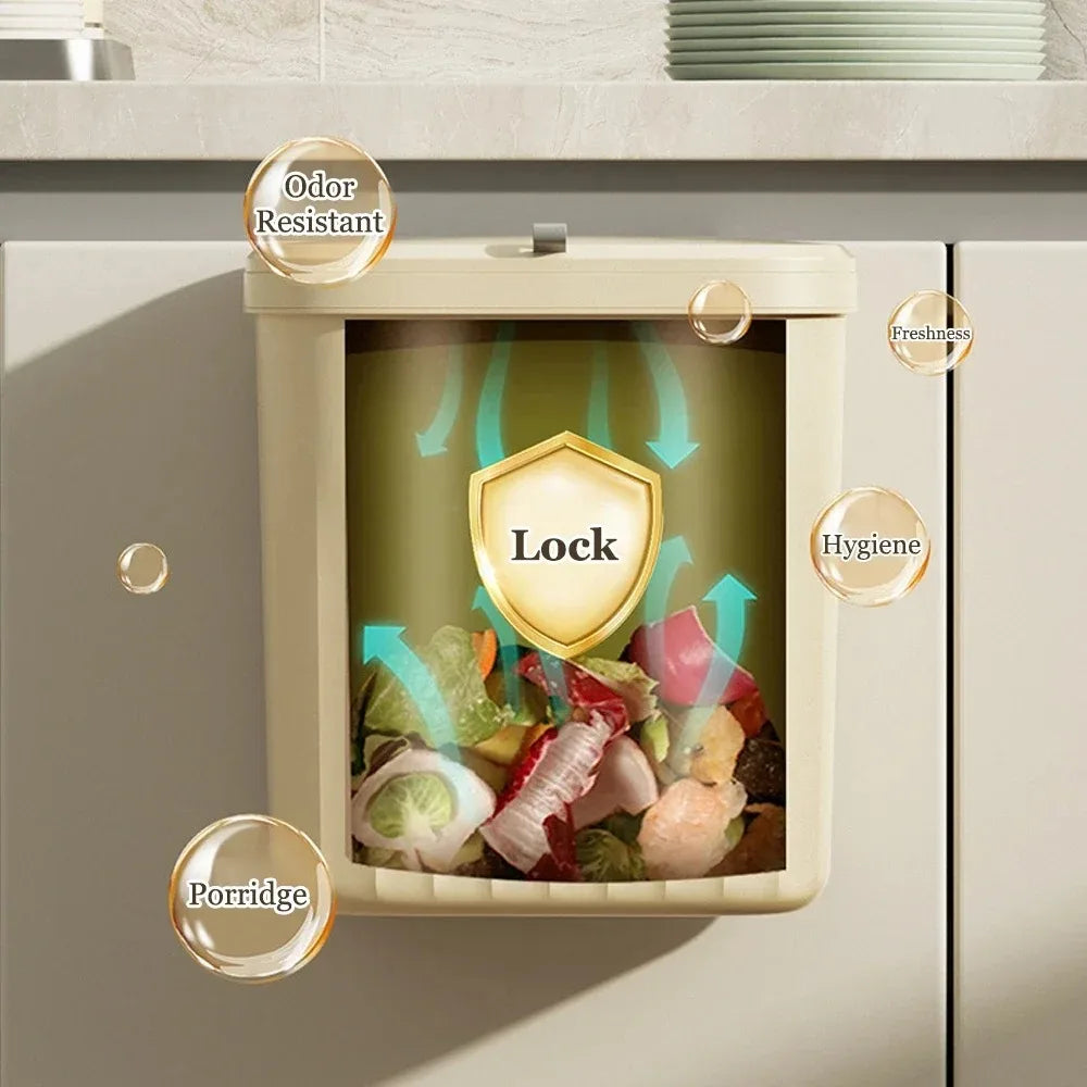 Wall-Mounted Kitchen Garbage Bin – 8.5L/12L Hanging Trash Can with Lid