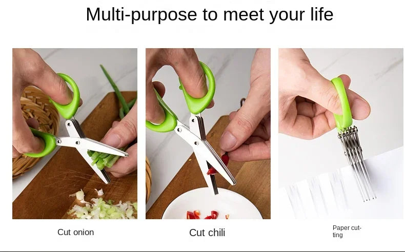 Multi-Functional Stainless Steel 3/5-Layer Kitchen Scissors – Pepper, Scallion, Laver Cutting & Chopping Cooking Tool