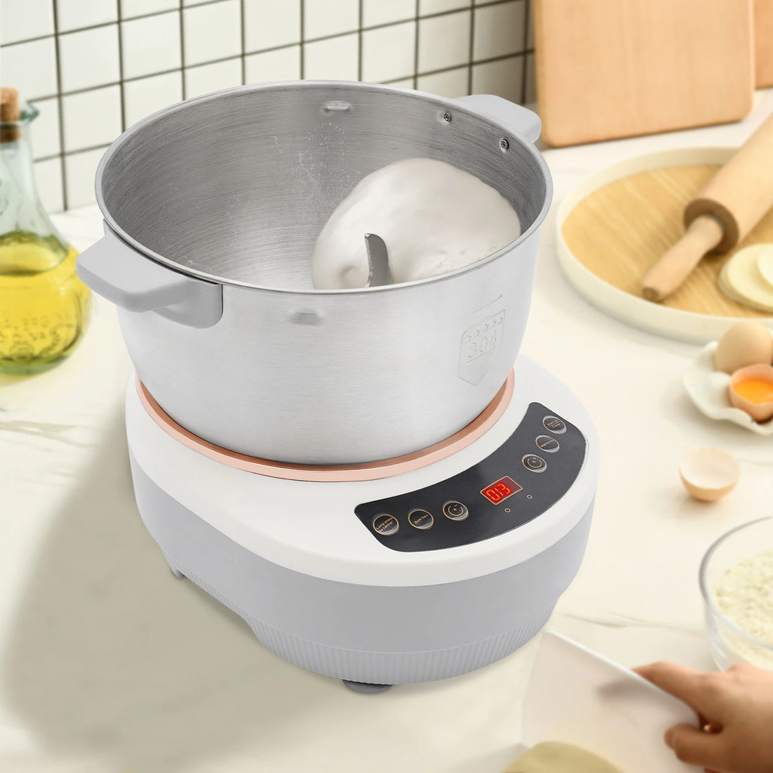5L Electric Noodle Machine – Silver Household Noodle Making Dough Mixer with 304 Stainless Steeless Steel Silicone ABS 110V 60Hz