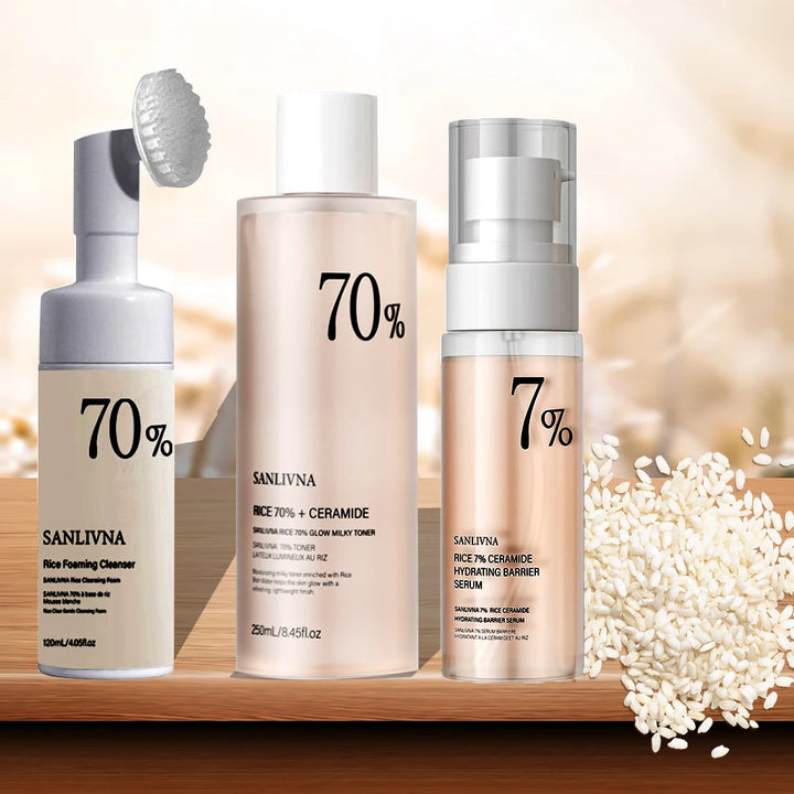 Rice Skincare Set – Toner, Serum & Cleansing Foam with Niacinamide