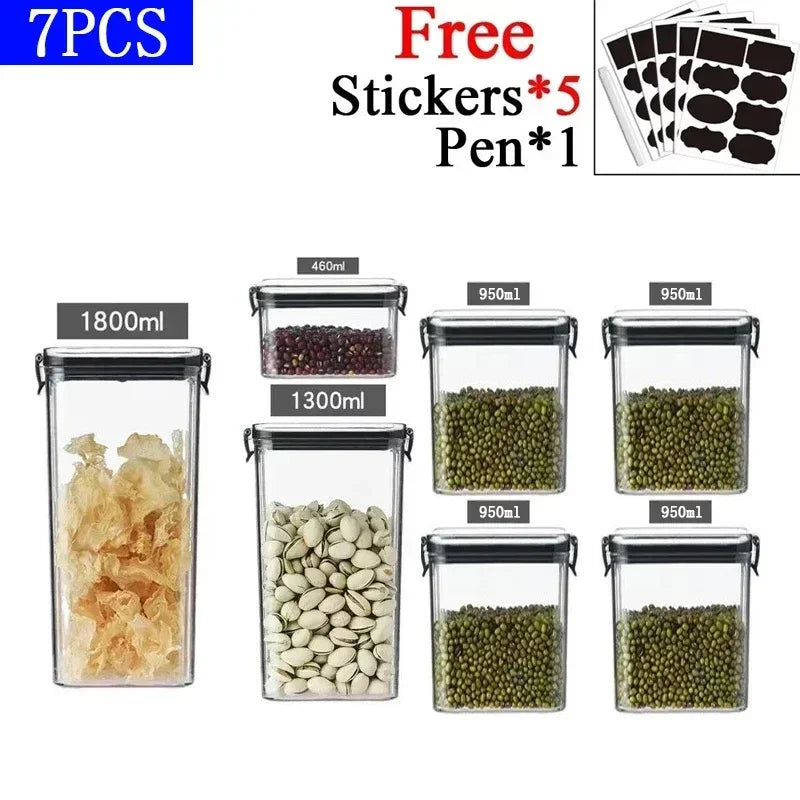 460-1800ML Set Kitchen Stackable Sealed Jars – Plastic Food Storage Box, Multigrain Tank Bottle, Dried Fruit & Tea Storage Containers