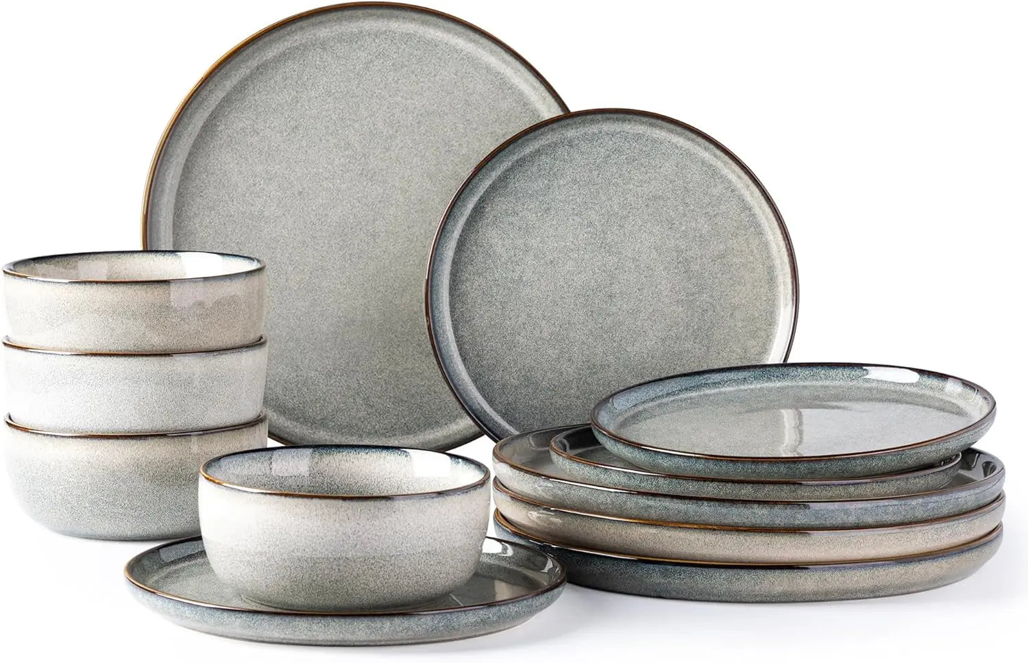 Ceramic Dinnerware Set for 4 – 12 Pieces Stoneware Plates and Bowls, Reactive Glaze, Scratch Resistant