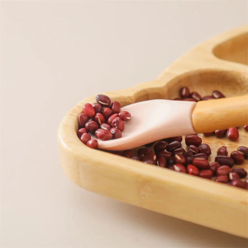 Baby Wooden Tableware Set - Bamboo Plate, Bowl, Fork & Spoon