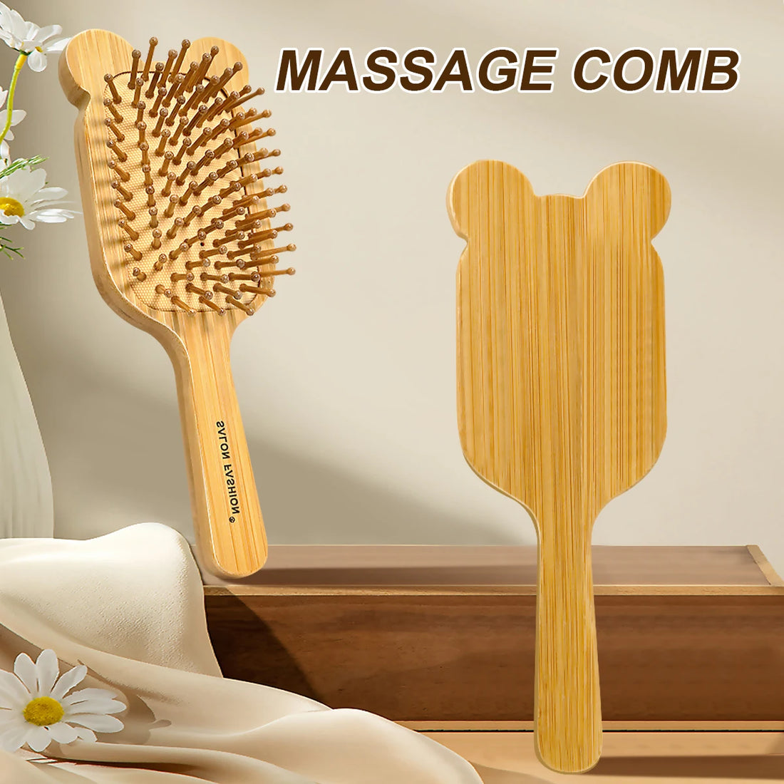 Bamboo Hair Brush - Natural Wooden Anti-Static Comb & Scalp Massager, Air Cushion Design for Detangling (Women/Men)