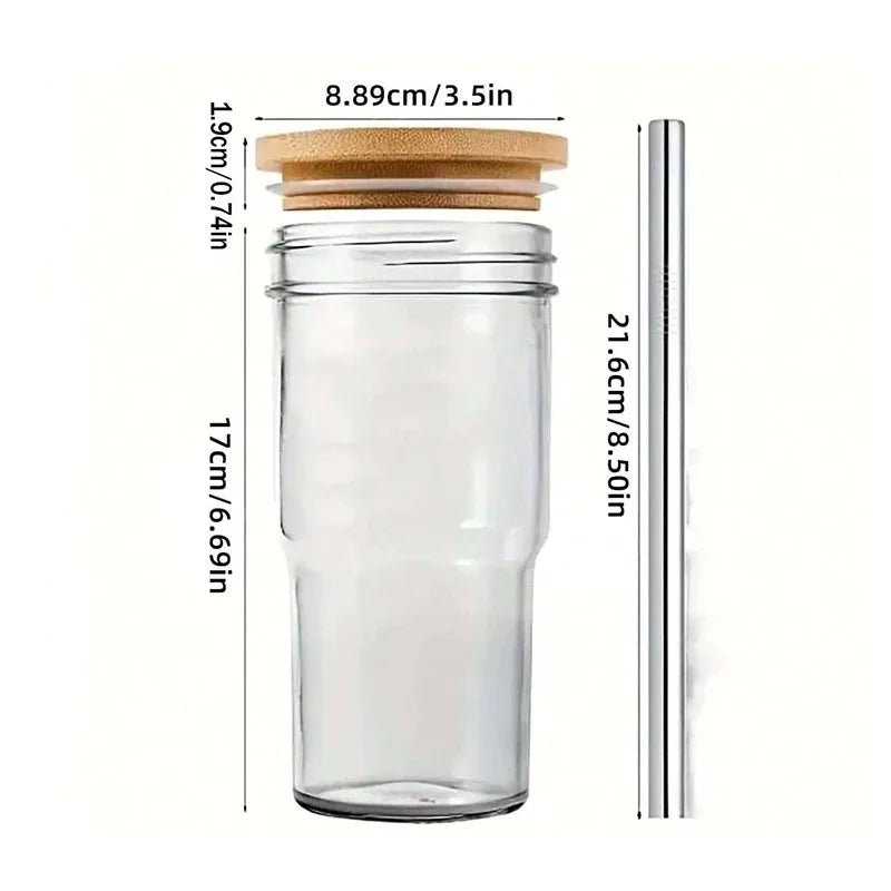 750ML Glass Cup with Wooden Lid and Straw – Bubble Tea, Cold Drinks, Coffee, Juice, Milk, and More