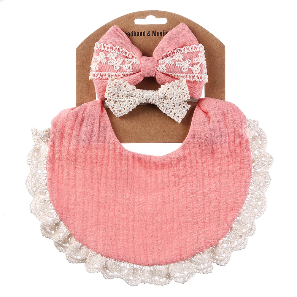 3-Piece Muslin Cotton & Bamboo Baby Bib Set with Tassel Lace