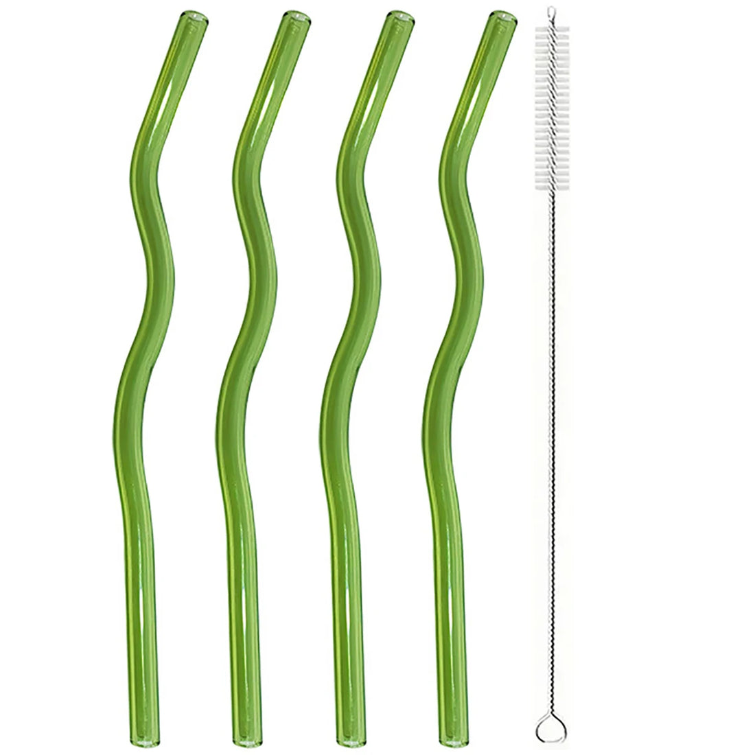 4PCS Wavy Glass Straws – Colorful Drinking Straw Set with Cleaning Brush
