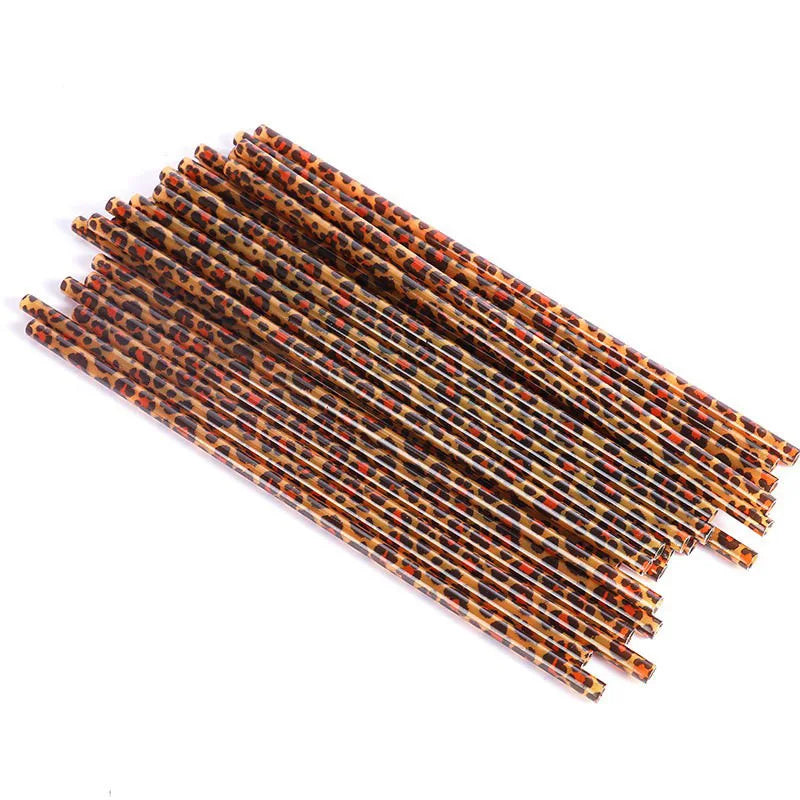 10/20pcs Reusable Leopard Print Plastic Straws – 230mm with Cleaning Brush