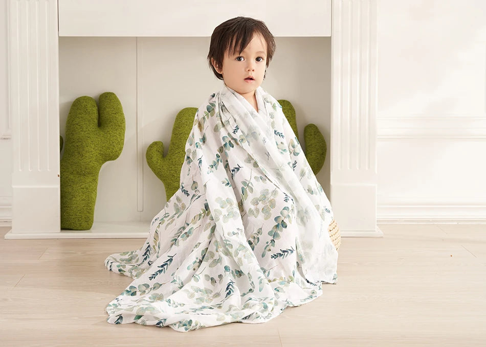 Elinfant Bamboo Cotton Muslin Swaddle Blanket – 120x110cm Baby Wrap Towel