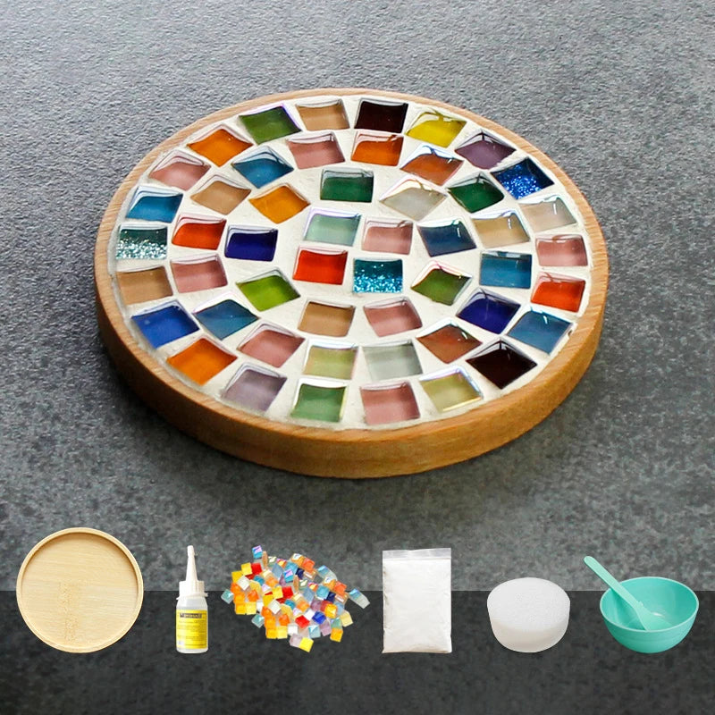 Handmade DIY Mosaic Cup Mat – Bamboo Bottom Pad for Early Education & Creative Crafting