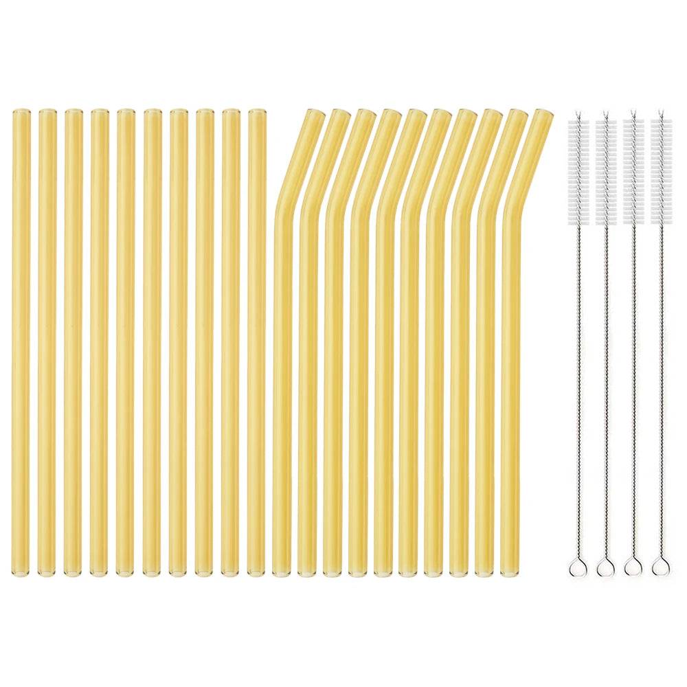 20PCS Colorful Reusable Glass Straws Set – 8mm Drinking Straws for Smoothies, Milkshakes, Tea, Juice, and Cocktails