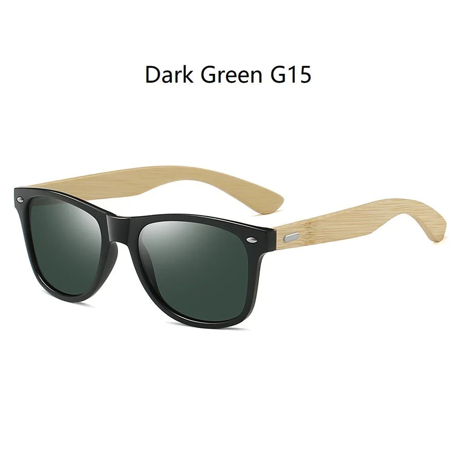 Fashion Bamboo Wood Vintage Square Sunglasses – Men & Women Luxury Brand Designer Sun Glasses, Wooden Driving & Fishing UV400 Eyewear