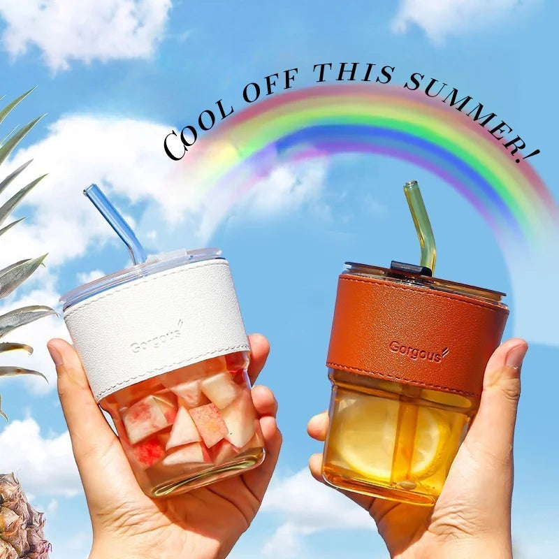 Custom Glass Cups with Lids & Straws