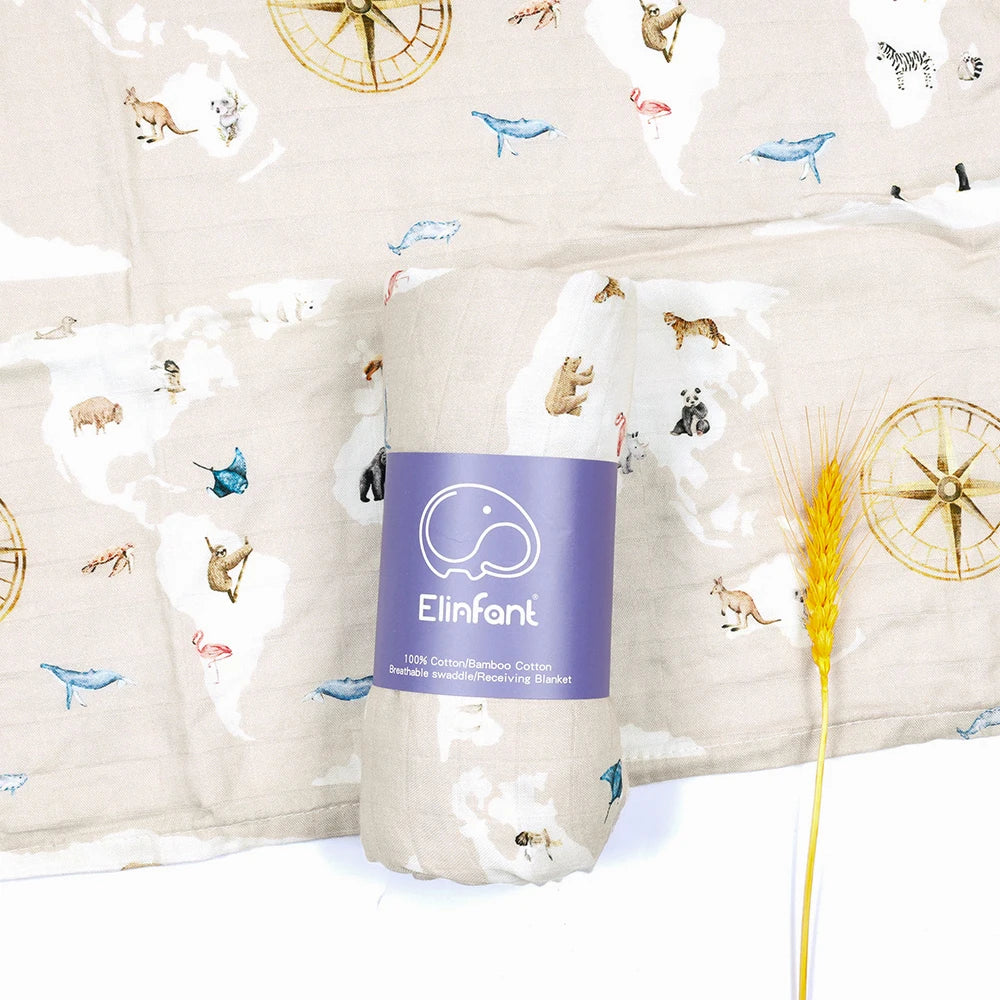 Elinfant Bamboo Cotton Muslin Swaddle Blanket – 120x110cm Baby Wrap Towel