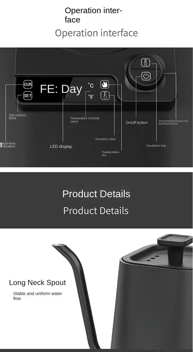Electric Coffee Pot 1000ml – Coffee Pot with LED Screen, Adjustable Temperature, Intelligent Electric Gooseneck Coffee Pot