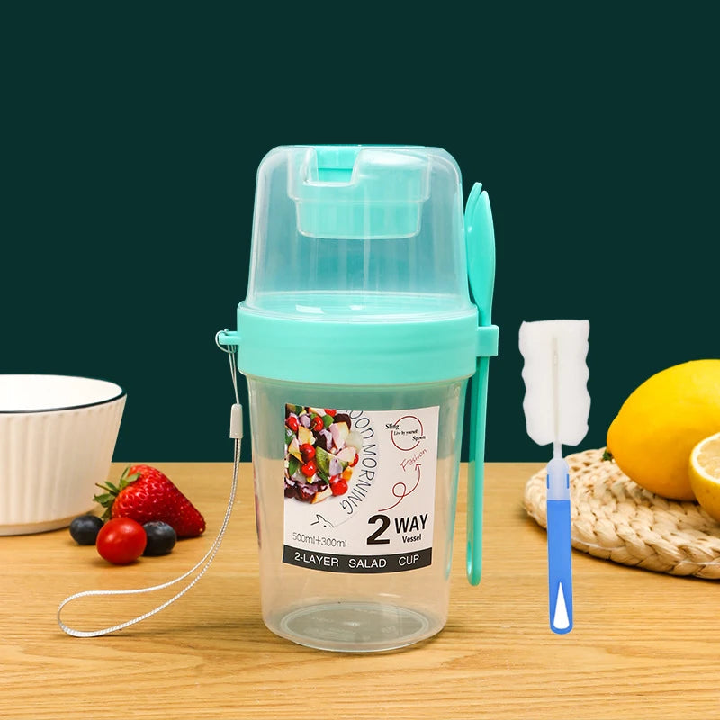 Carry Breakfast Cups – Salad, Yogurt, Cereal, Oatmeal, Snacks, Parfait Containers with Forks and Dressing Holders
