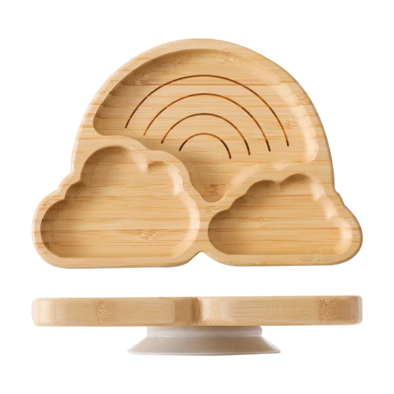 Baby Wooden Tableware Set - Bamboo Plate, Bowl, Fork & Spoon