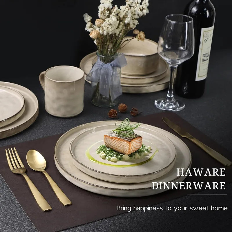 16-Piece Stoneware Dinnerware Set – Plates and Bowls Set for 4, Elegant Ceramic Dishware for Home & Restaurant