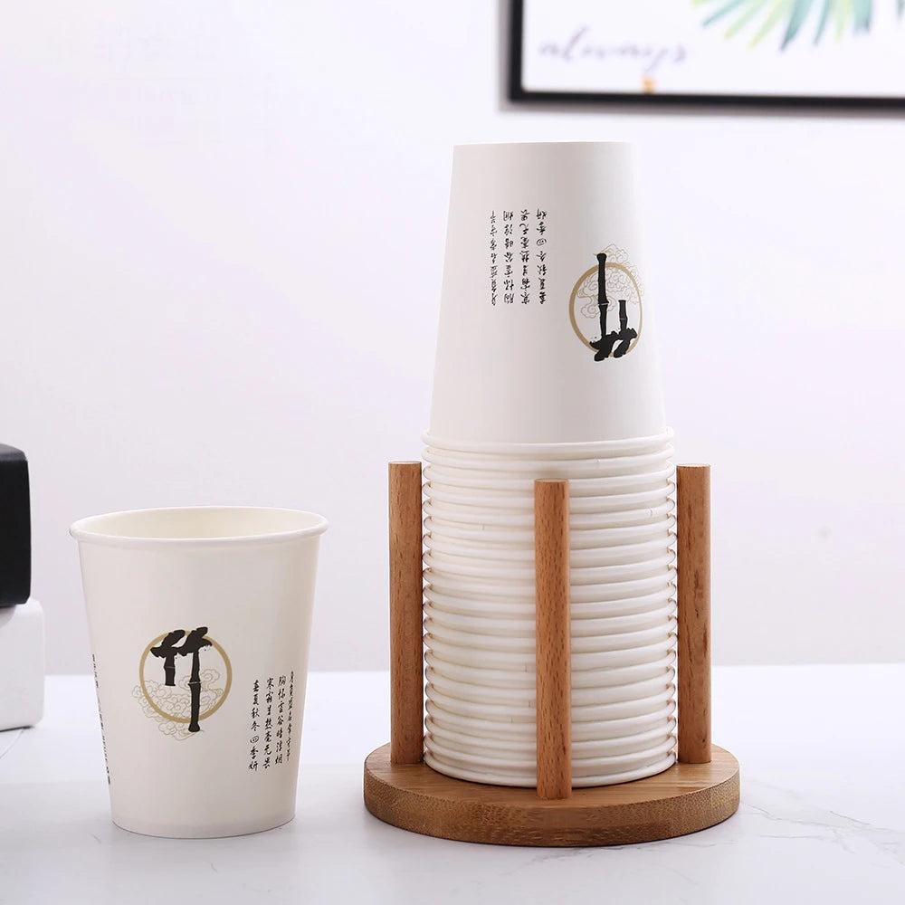 1PC Bamboo Wooden Cup Storage Rack – Creative Round Desktop Holder for Disposable Paper Cups