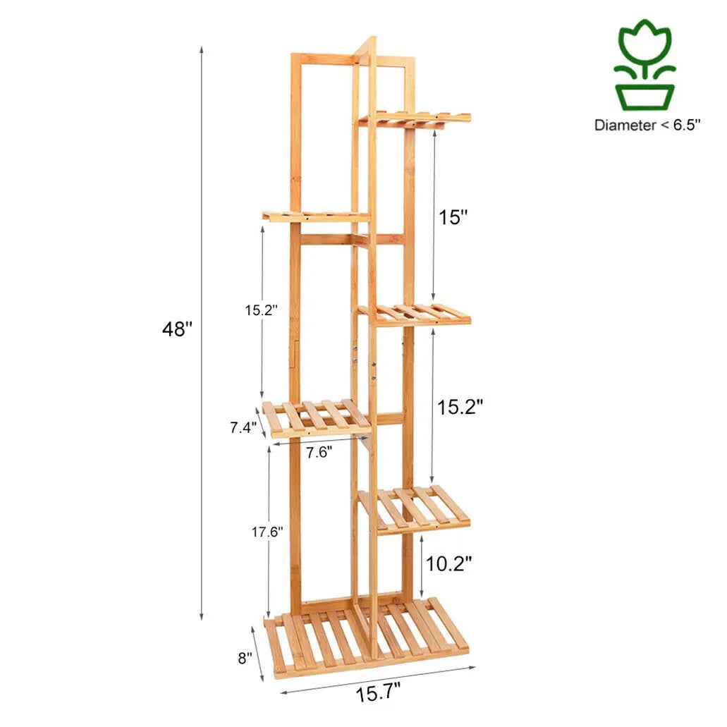 Bamboo 5/6-Tier Plant Stand Rack – Flower Pot Holder Shelf for Indoor/Outdoor Use