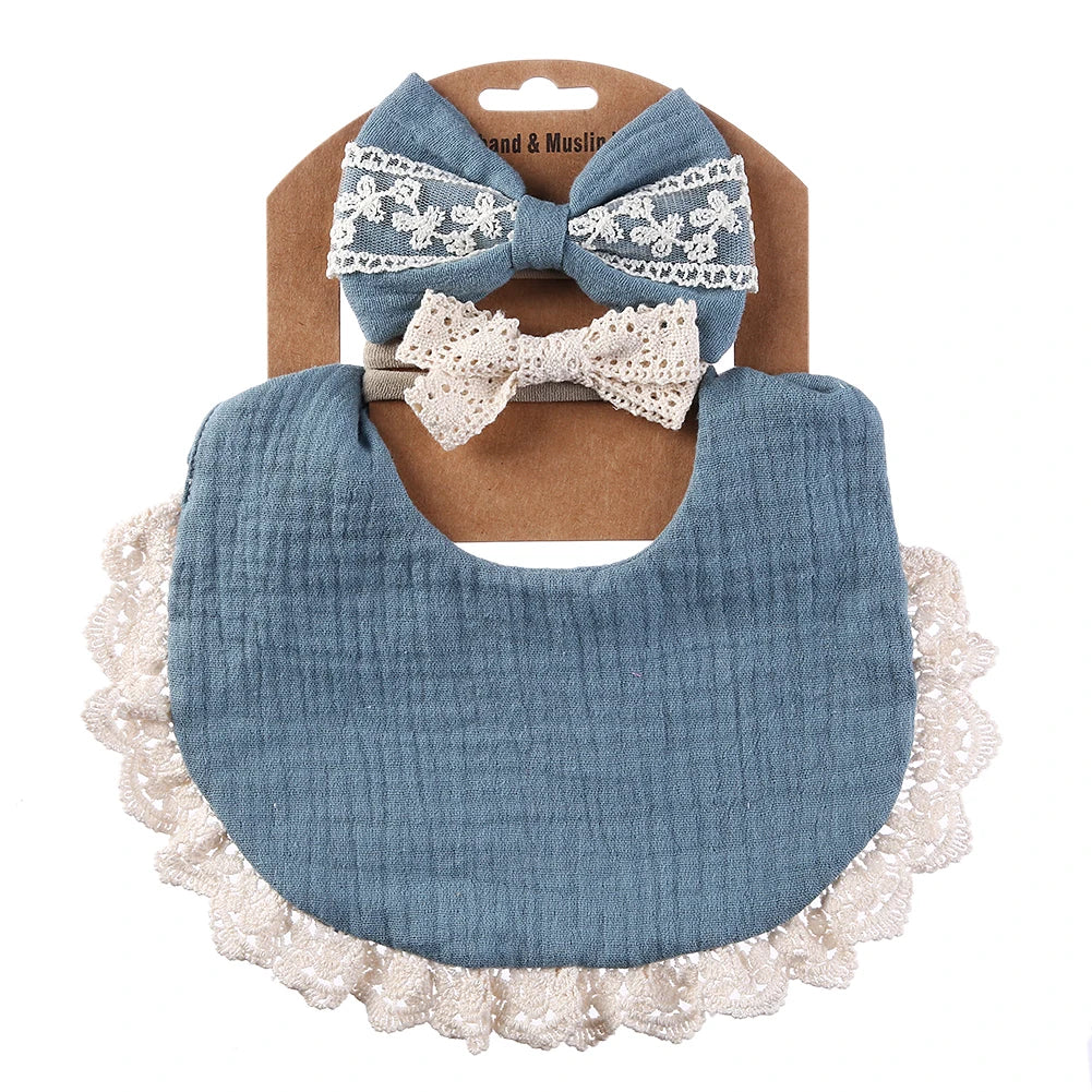 3-Piece Muslin Cotton & Bamboo Baby Bib Set with Tassel Lace