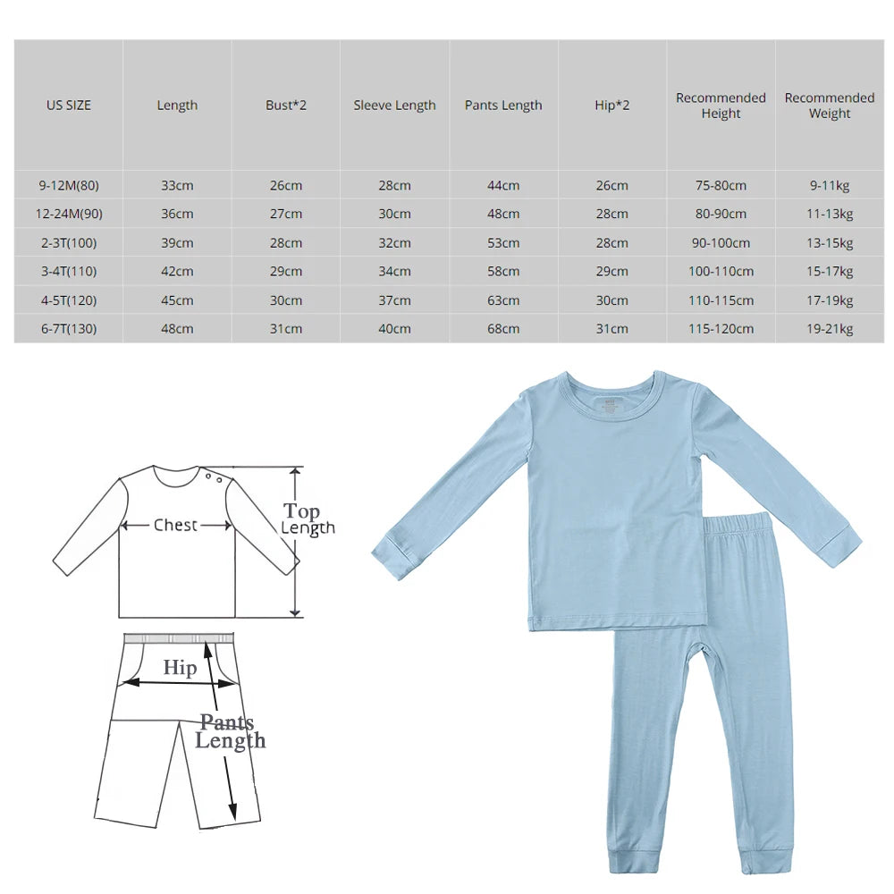 2023 Bamboo Fiber Kids Pajamas - Long Sleeve & Pants