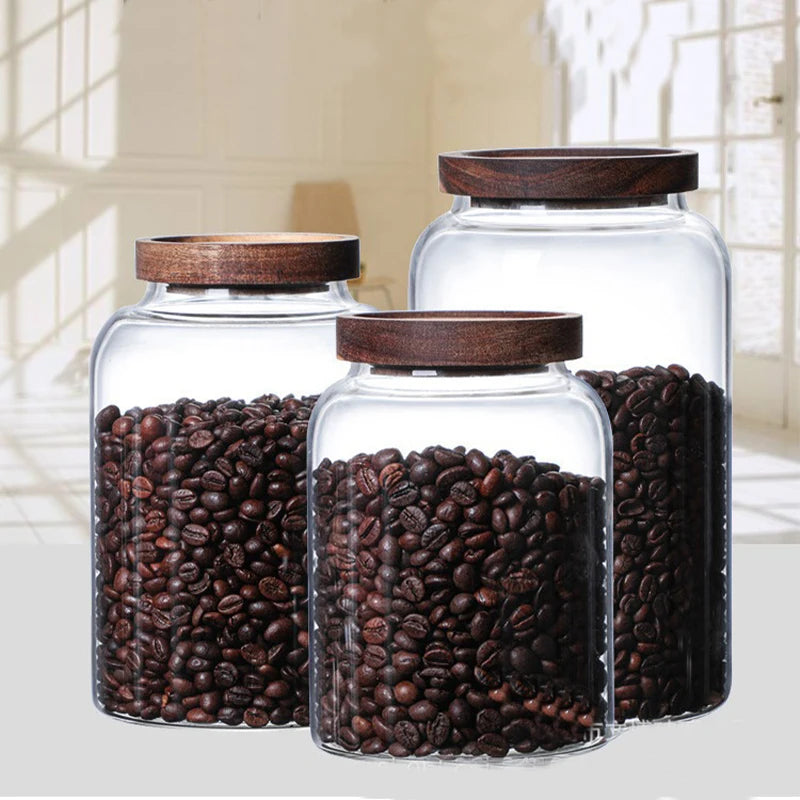 New Coffee Beans Vacuum Sealed Tank – Transparent Glass Food Storage Jar