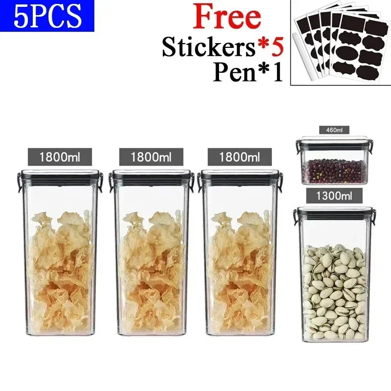 460-1800ML Set Kitchen Stackable Sealed Jars – Plastic Food Storage Box, Multigrain Tank Bottle, Dried Fruit & Tea Storage Containers