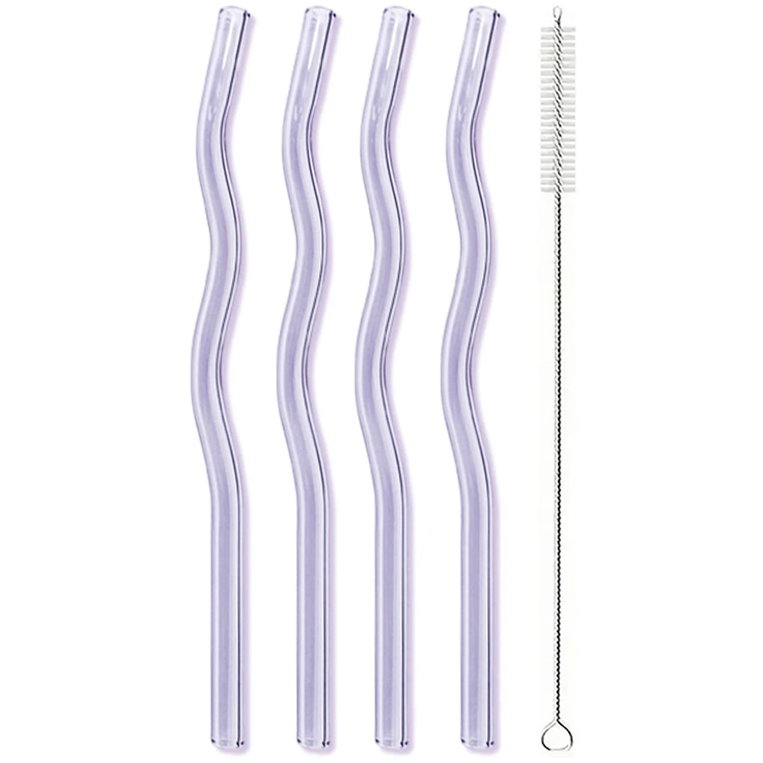 4PCS Wavy Glass Straws – Colorful Drinking Straw Set with Cleaning Brush
