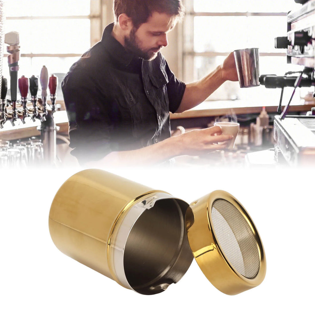Powder Shaker – Stainless Steel Rust-Resistant Gold Fine Mesh Powder Sugar Shaker for Kitchen