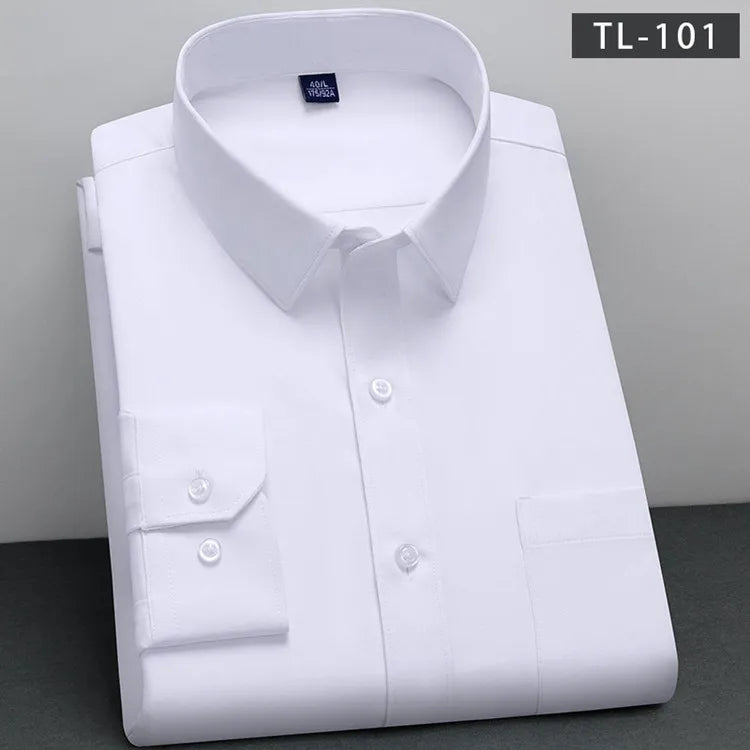 BAMBOOPLE New Fashion Non-Iron Shirt – Anti-Wrinkle Classic Solid Business Casual Long Sleeve Shirt for Men