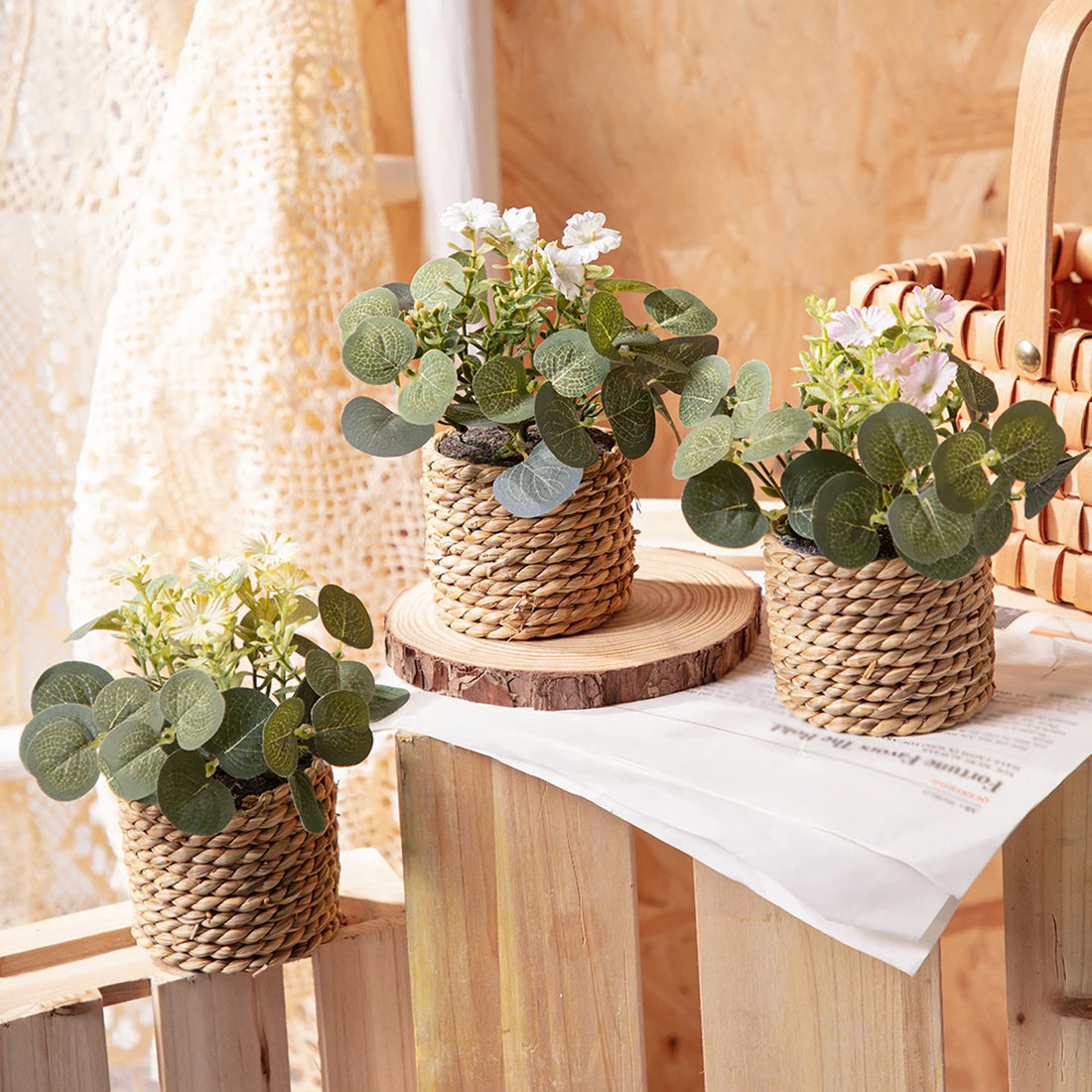 XIYA FLOWER Artificial Eucalyptus Potted Plant – 11cm Decor