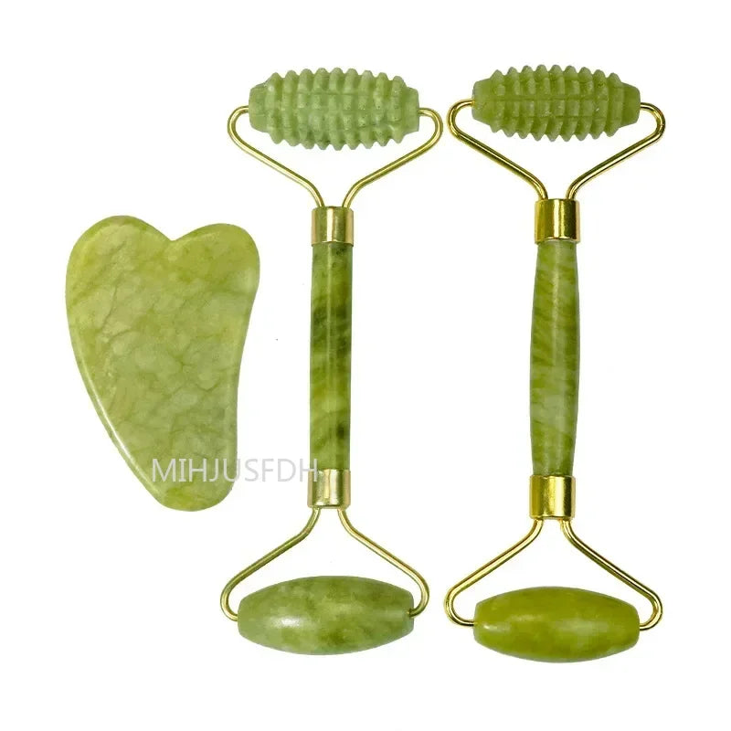 Natural Jade Roller Massager – Face, Body, Back & Foot Massage Roller, Facial Lifting & Anti-Wrinkle Double-End Gua Sha Jade Stone