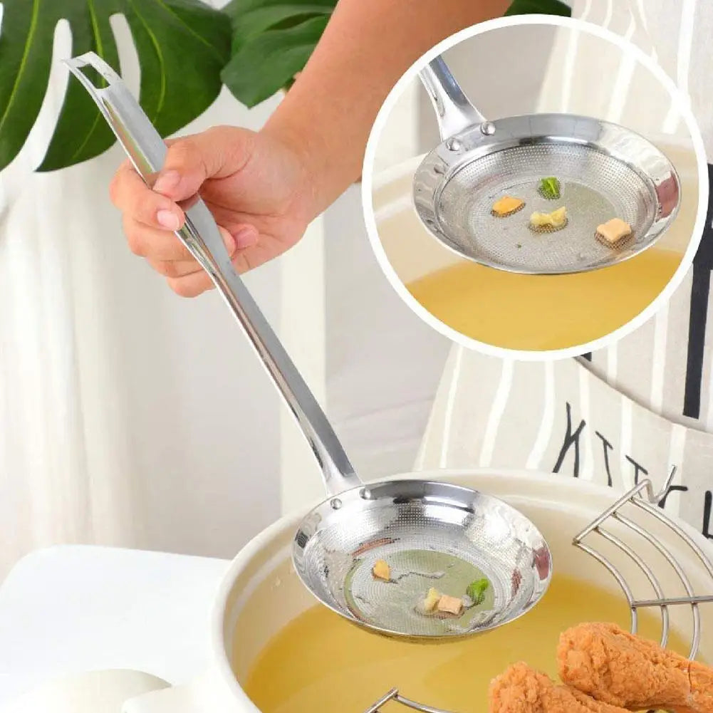 Steel Fat Skimmer Spoon – Fine Mesh Strainer with Handle for Skimming Oil, Grease, and Foam