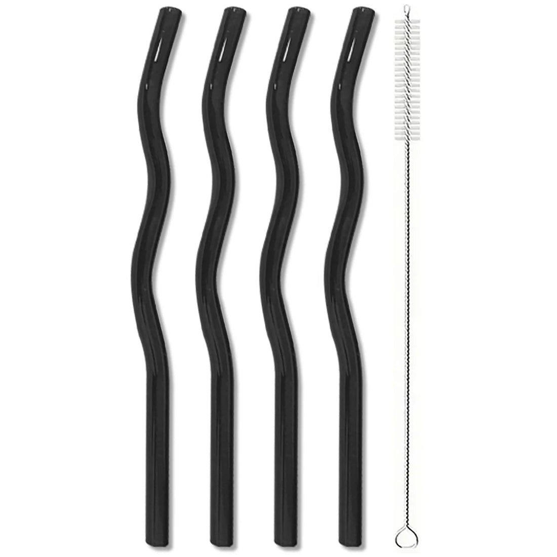 4PCS Wavy Glass Straws – Colorful Drinking Straw Set with Cleaning Brush