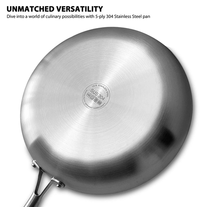 304 Stainless Steel Frying Pan – Non-Stick Pan for Fried Steak, Uncoated Kitchen Cookware for Gas Stoves and Induction Cookers