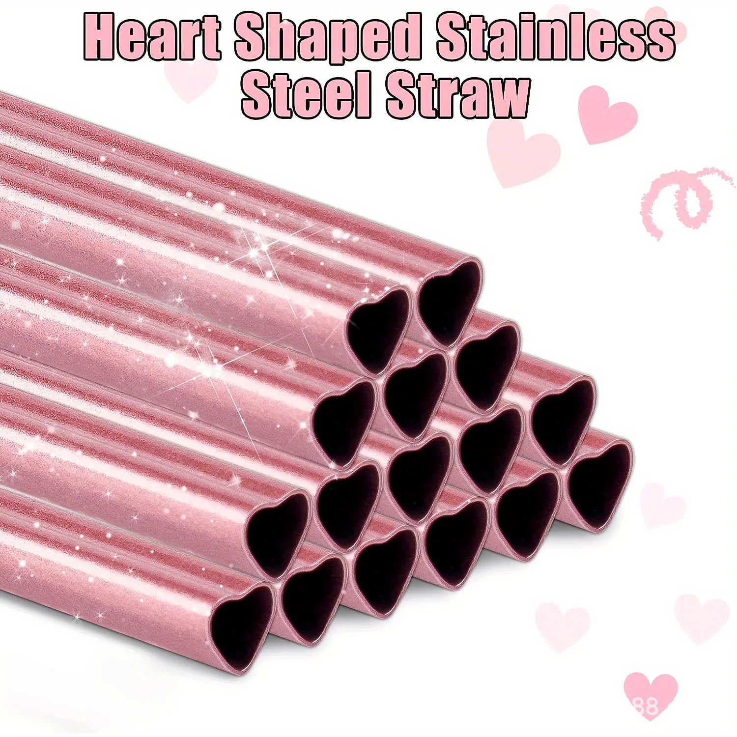 Heart-Shaped Pink Metal Straw Set – 304 Stainless Steel with Cleaning Brush