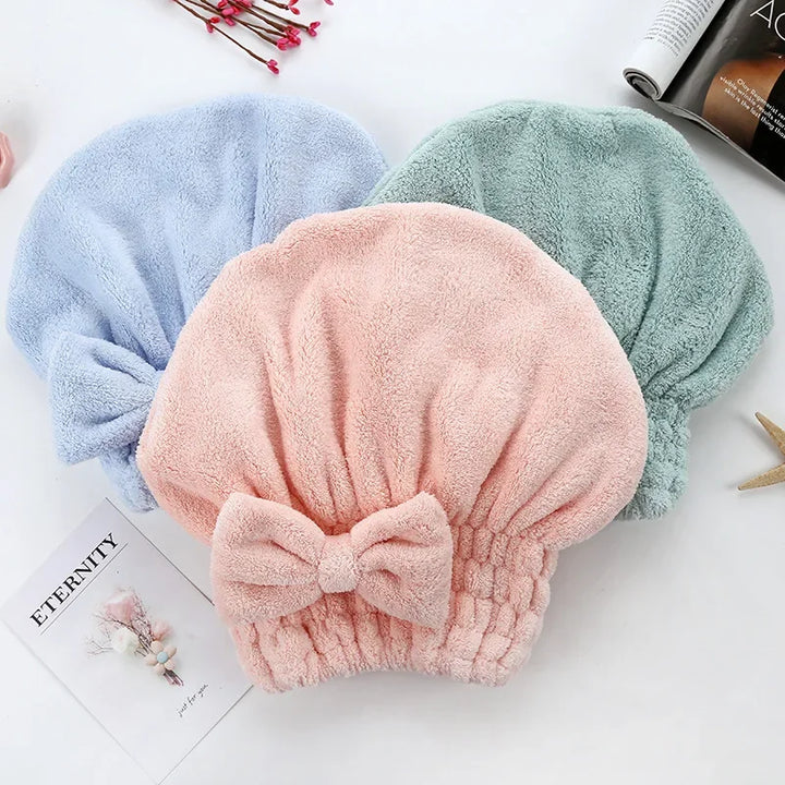 Bamboo Hair Towel Wrap – Microfiber Hair Drying Shower Turban with Bowknot
