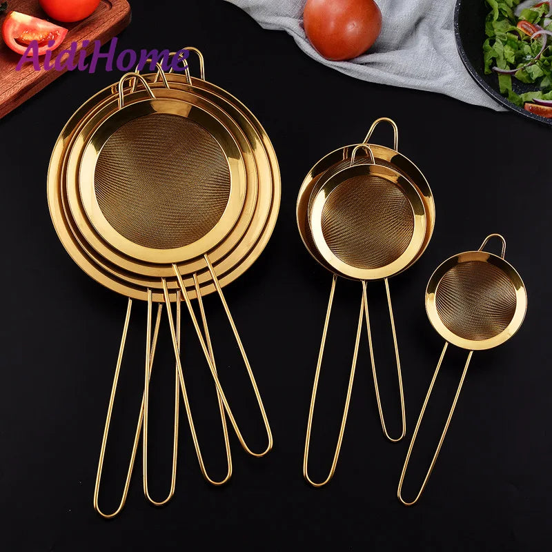 Stainless Steel Gold Mesh Egg Beater – Separate Oil Strainer, Flour Sifter, Sieve Colanders, Flour & Coffee Mesh Filter, Kitchen Bakeware