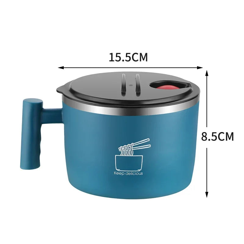 Stainless Steel Bowl with Lid – Sealed, Portable Drain Bowl for Instant Noodles