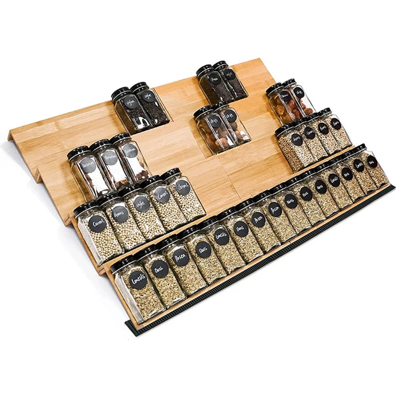 Bamboo Spice Rack Tray – Spice Drawer Organizer for Kitchen Cabinets, Storage & Organization