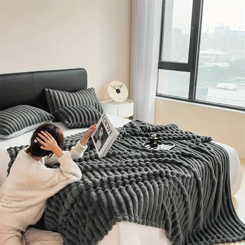 Rabbit Velvet Flannel Blanket – Thick & Warm Winter Comfort