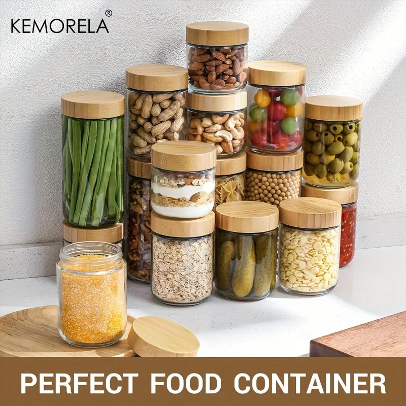 KEMORELA Glass Jars with Airtight Bamboo Lids – 2/4PCS, 290/470ML, Perfect for Overnight Oats and Salads
