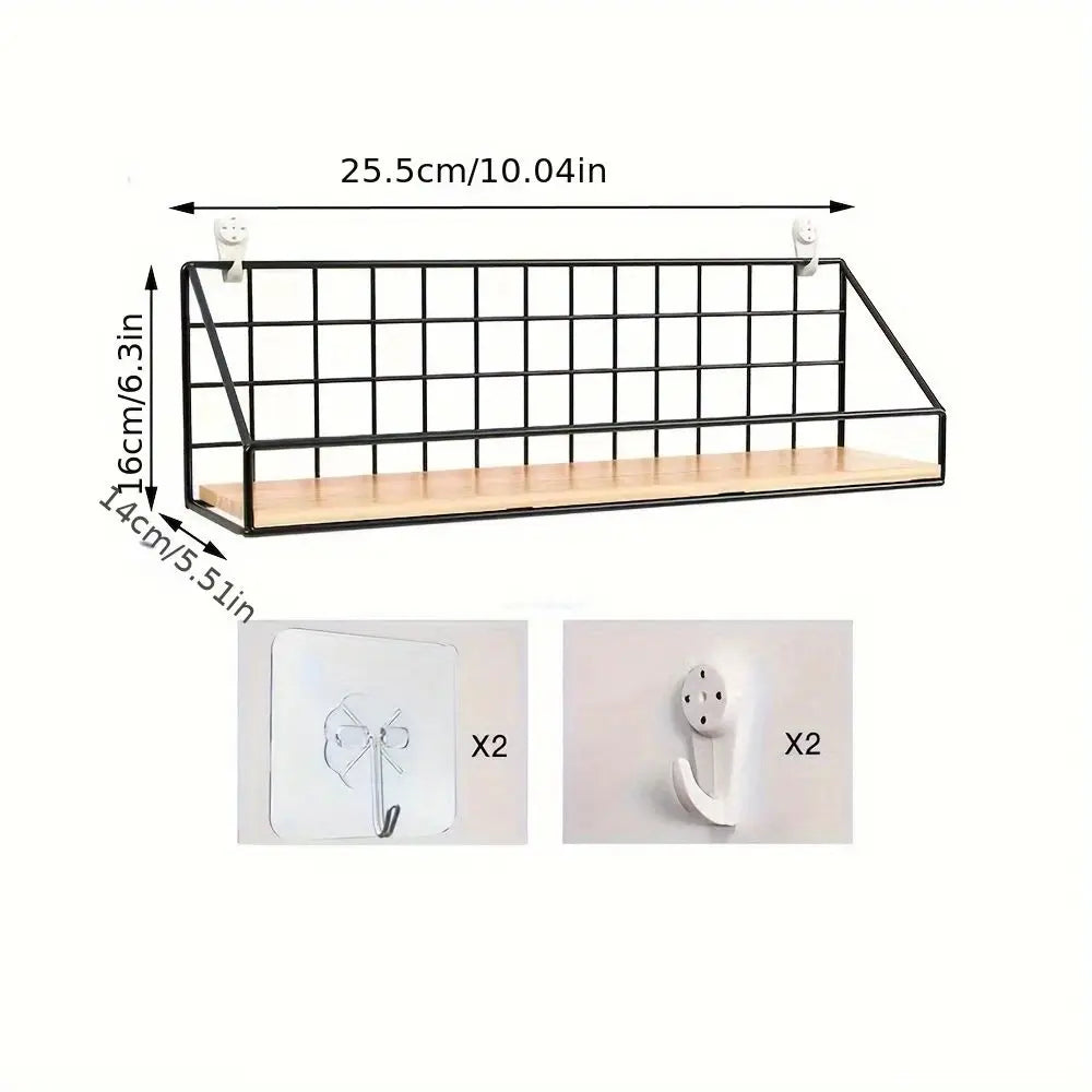 Wall-Mounted Wooden Storage Rack – No-Drill Display Shelf