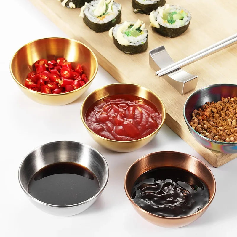 4PCS/2PCS Stainless Steel Golden Sauce Dishes – Appetizer, Seasoning, and Serving Dishes Set, Spice Plates, Kitchen Tableware