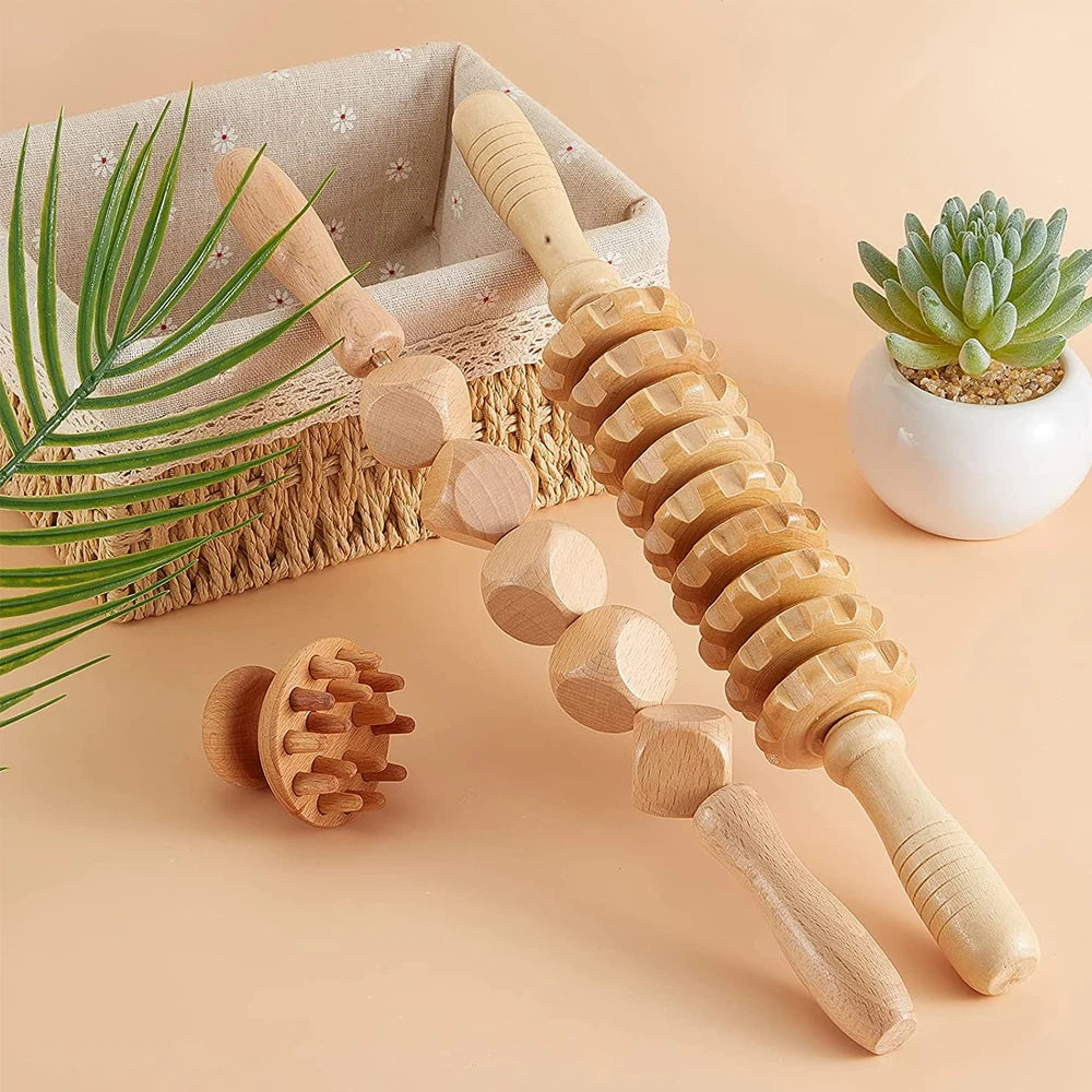 Wood Therapy Massager – Anti-Cellulite Gua Sha Tool, Deep Tissue Relaxation & Body/Face Lifting Roller, Maderoterapia Massage Tool