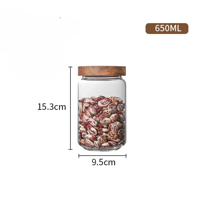 Wood Lid Glass Airtight Canister – Kitchen Storage Jar Set
