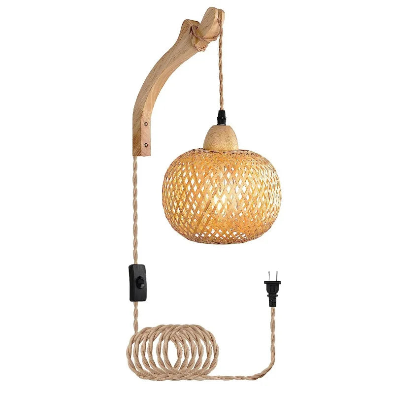 Bamboo Rattan Wall Lamp – Handwoven Natural Wicker Light Fixture with E27 Socket