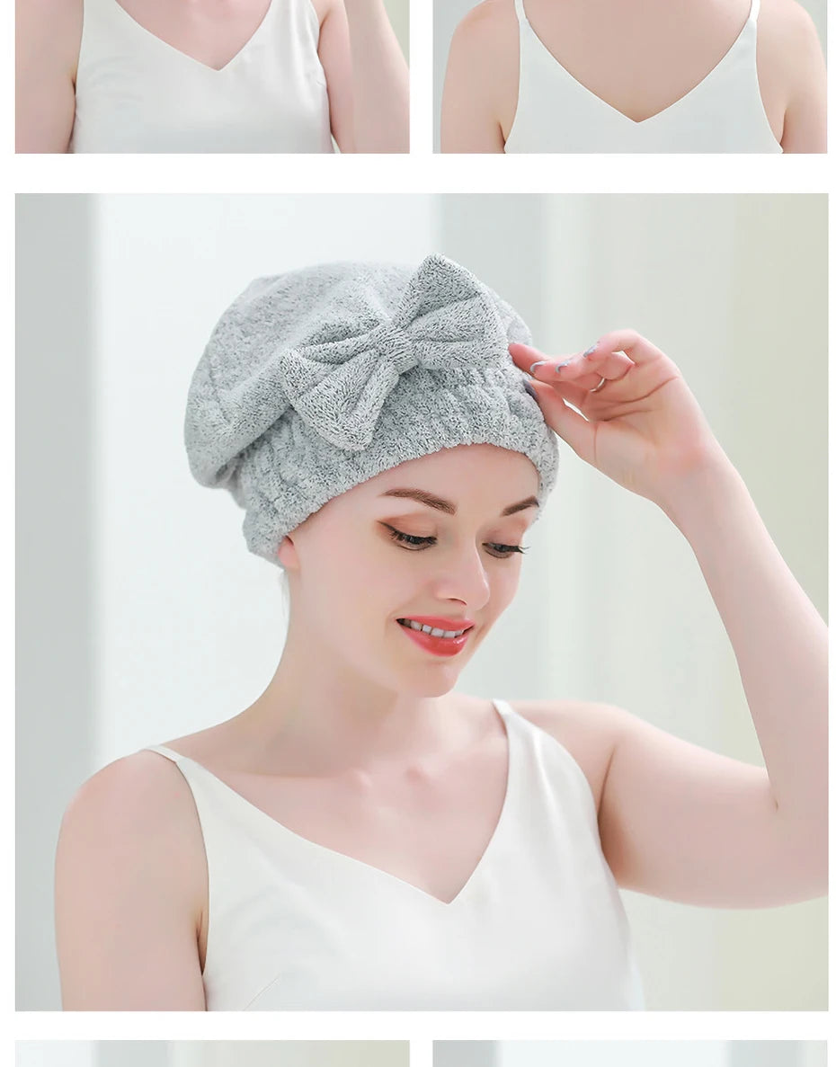 Bamboo Hair Towel Wrap – Microfiber Hair Drying Shower Turban with Bowknot